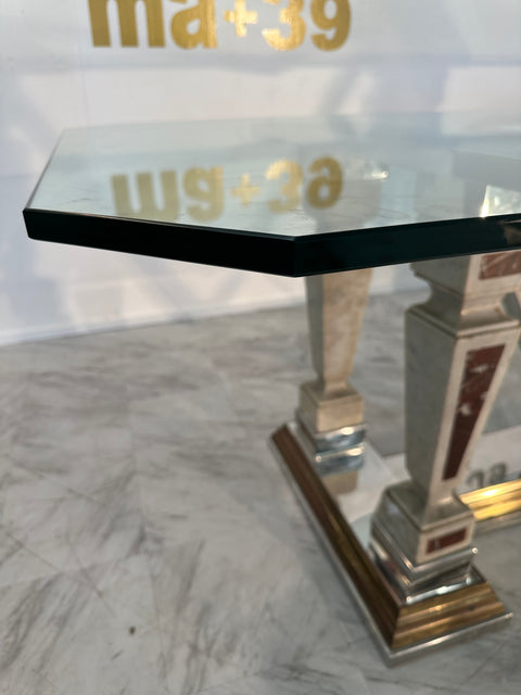 Mid-Century Modern Sculpted Metal And Marble Dining Table with Glass Top 1970
