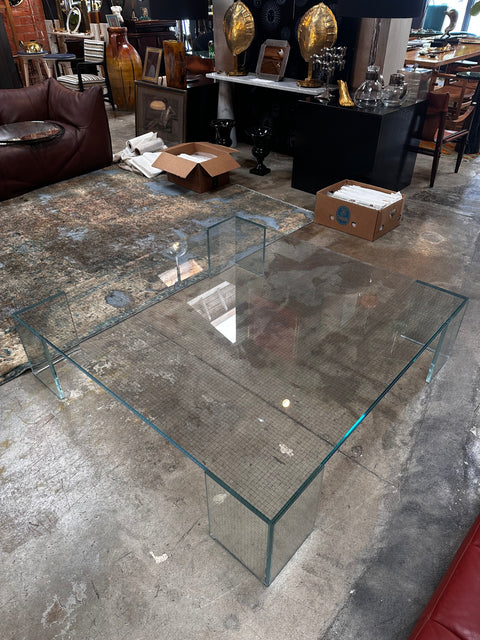 Vintage Italian Oversize Full Glass Coffee Table By Glas Italia 1960