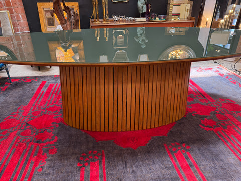 Italian Oval Dining Table with Fluted Wood Base, 1970s