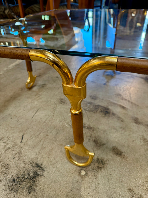 Gucci Coffee Table Brass and Leather, Italy 70s. Very rare