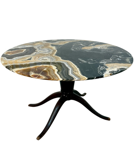 Onyx and Wood Pedestal Table, 1970s