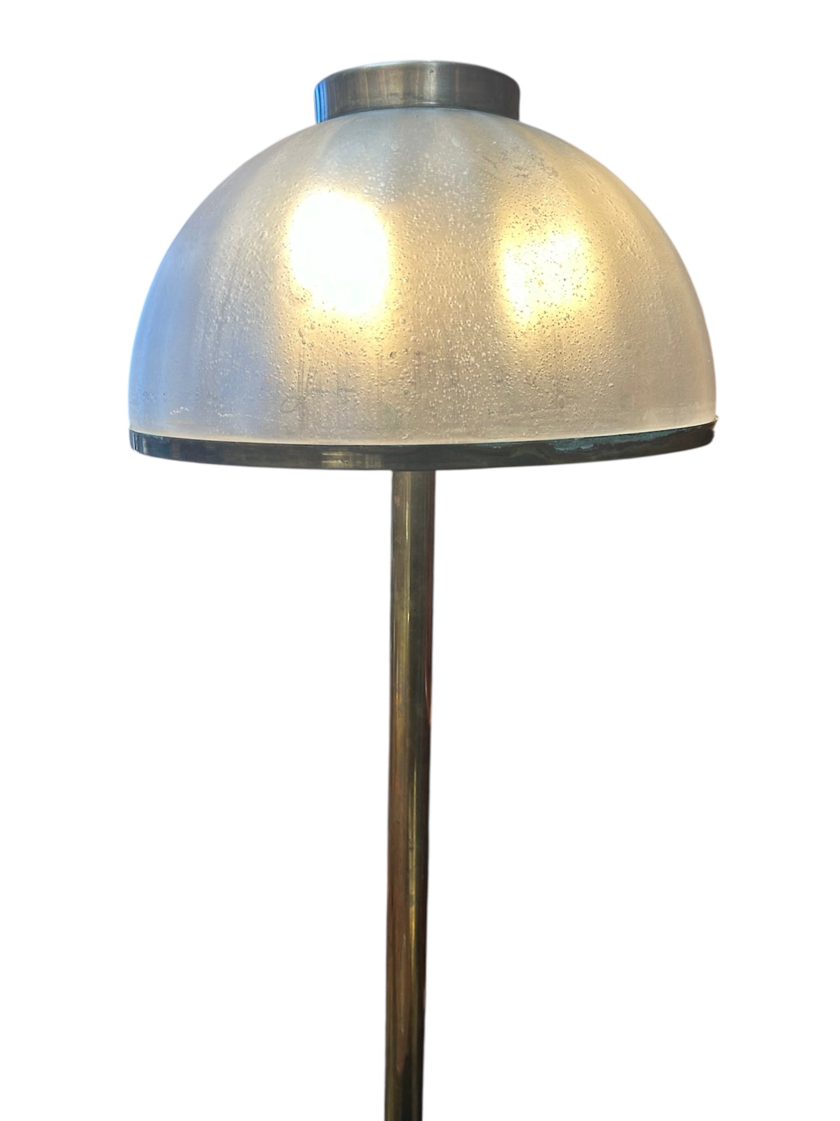 Italian Floor Lamp with Domed Textured Glass Shade, 1970s